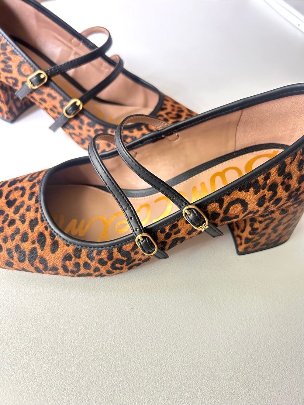 Sam Edelman Sarah Leopard Print Calf Hair Mary Jane Block Heels Size 8.5 - Picture 4 of 11
